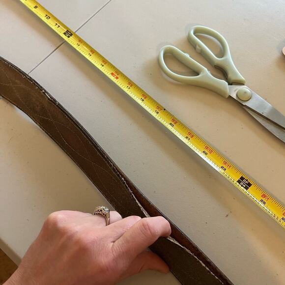 Vintage Distressed Stitched Brown Genuine Leather Eagle Buckle Belt - L - Picture 4 of 12